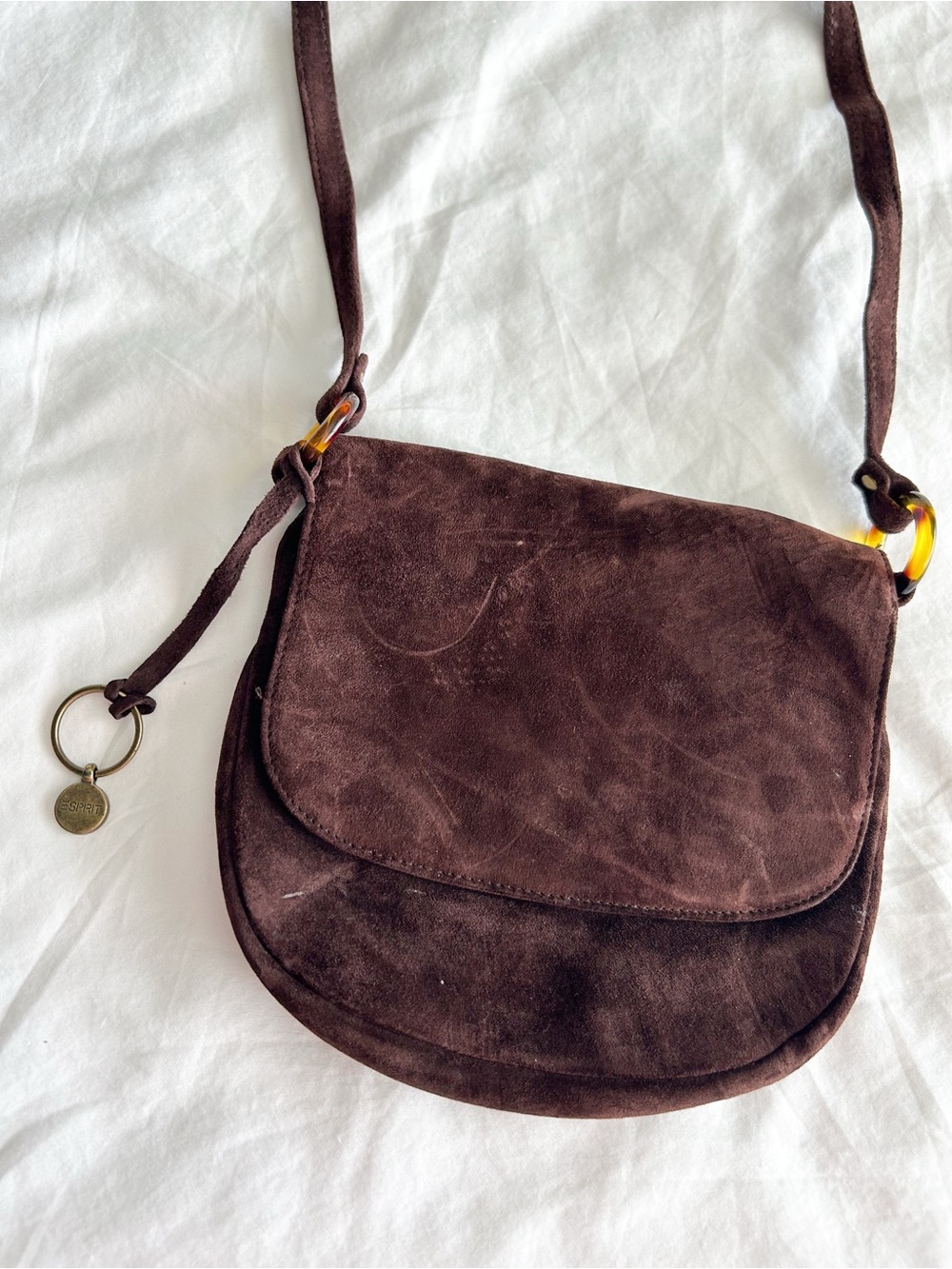 Esprit Vintage Brown Suede Crossbody Bag